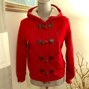 Red toggle hoodie